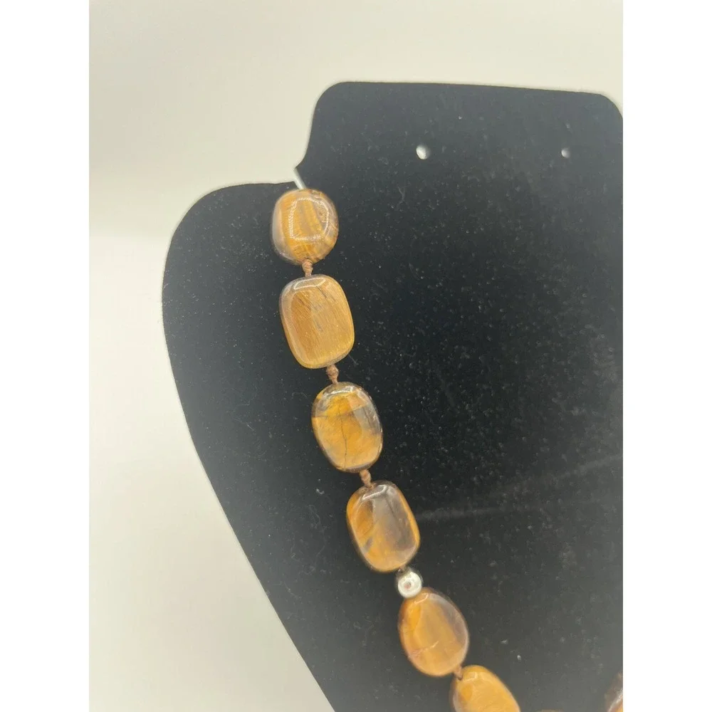 Vintage Natural Tiger's Eye Oval Tumbled Stone Beaded Necklace